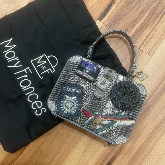 Mary Frances Multicolor Beaded Handbag Airplane Passport - Picture 2 of 4